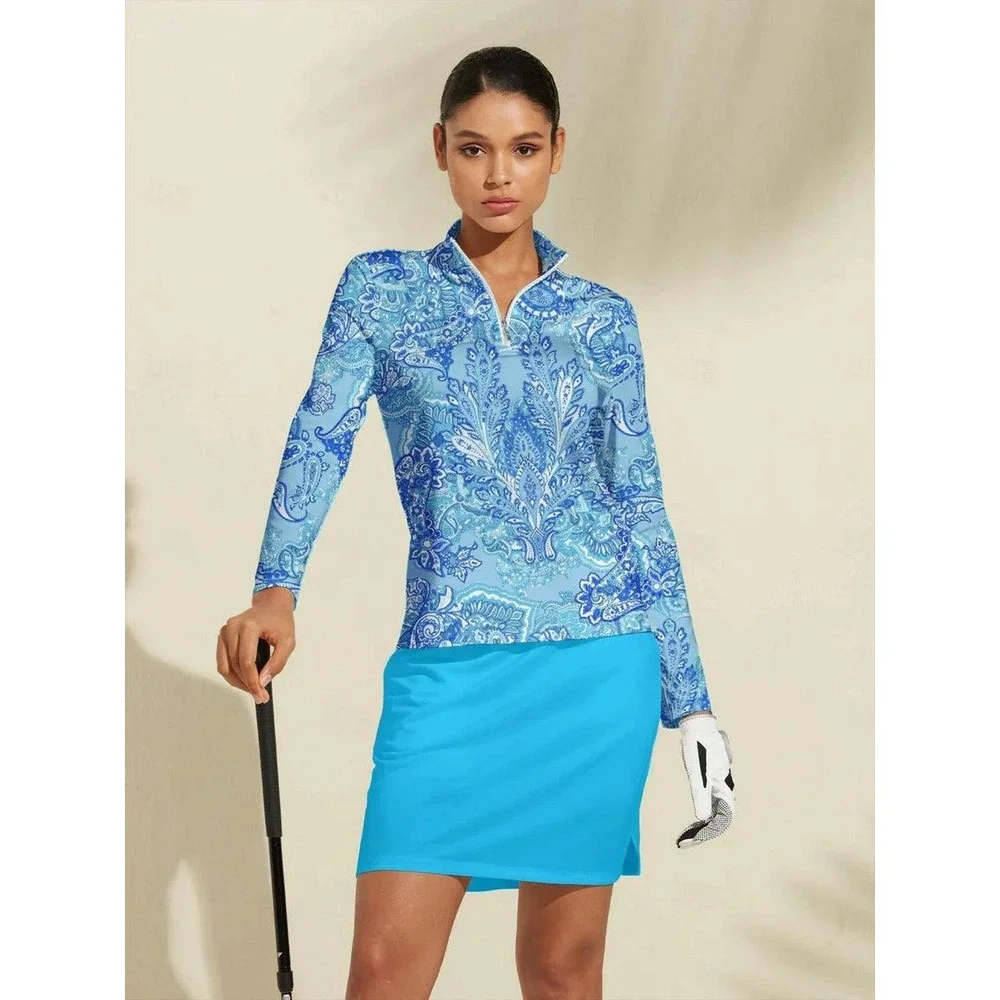 Acegolfs Blue Paisley 2 Piece Activewear golf set. 1/4 Zip top and Skirt. Large